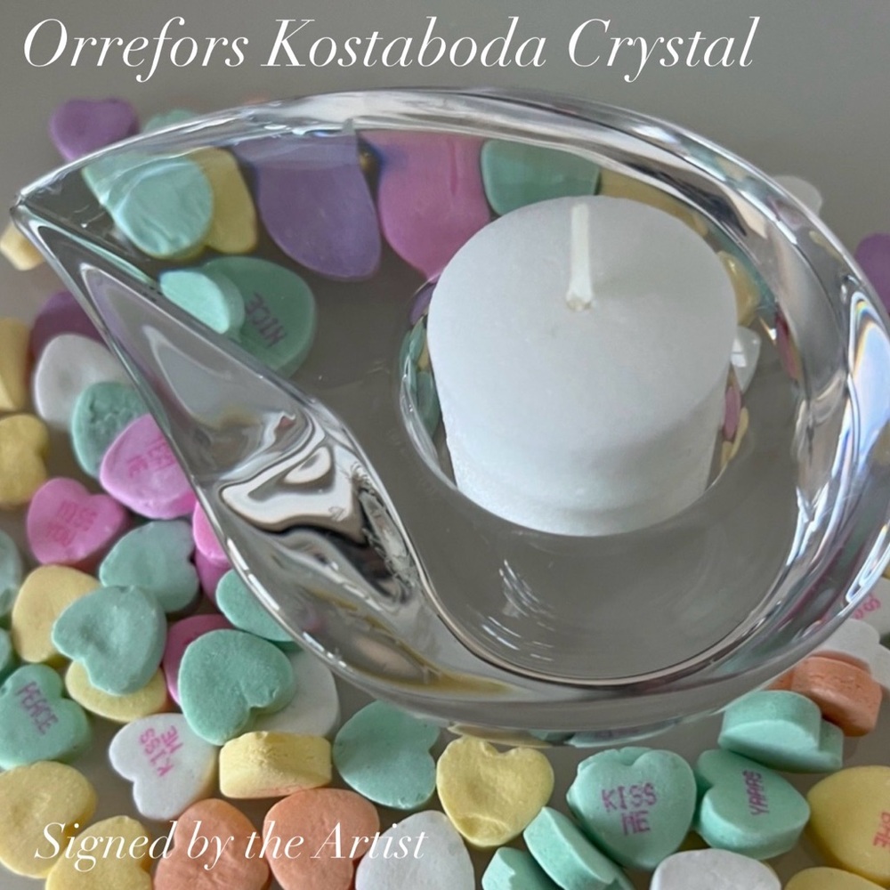 Orrefors Crystal Sweden Teardrop Candle Holder signed by Martti Rytkonen